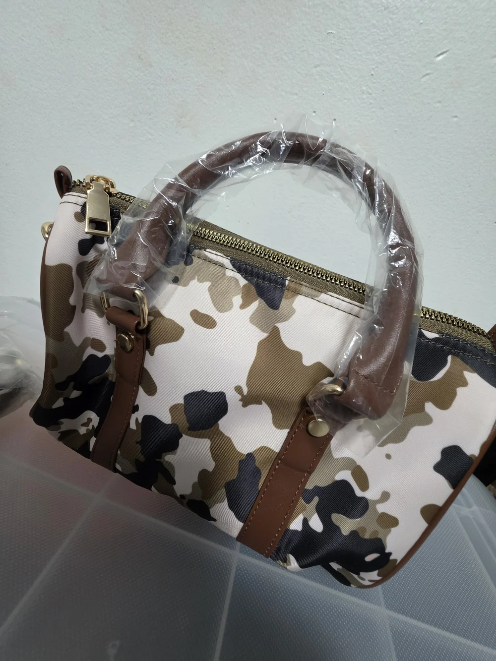 New Green/Brown Camo Satchel With Wallet- Unbranded